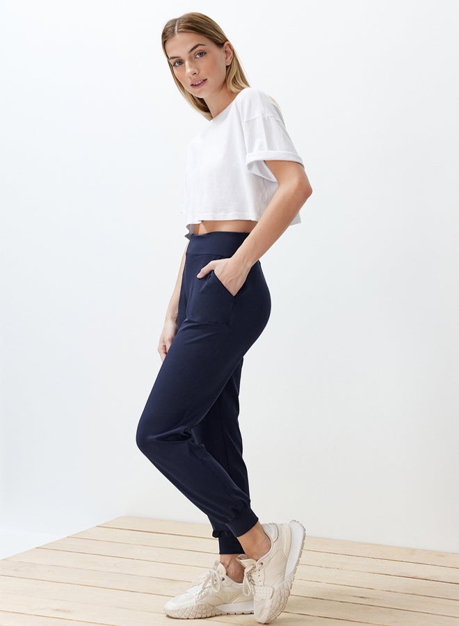 trendyol Navy Blue Diver/Scuba Fabric Comfortable Cut Knitted Sports Sweatpants - Image 2