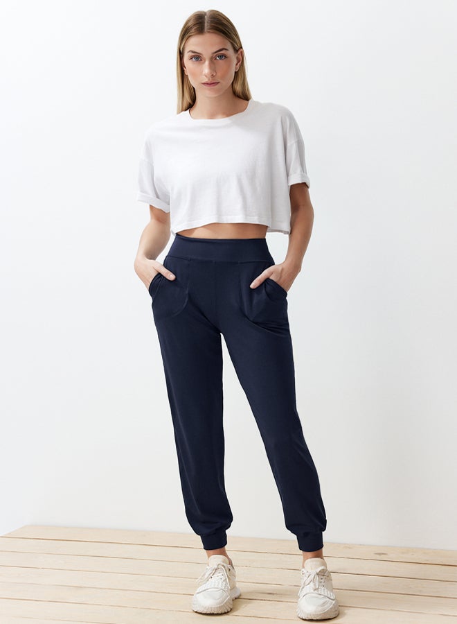 trendyol Navy Blue Diver/Scuba Fabric Comfortable Cut Knitted Sports Sweatpants - Image 3