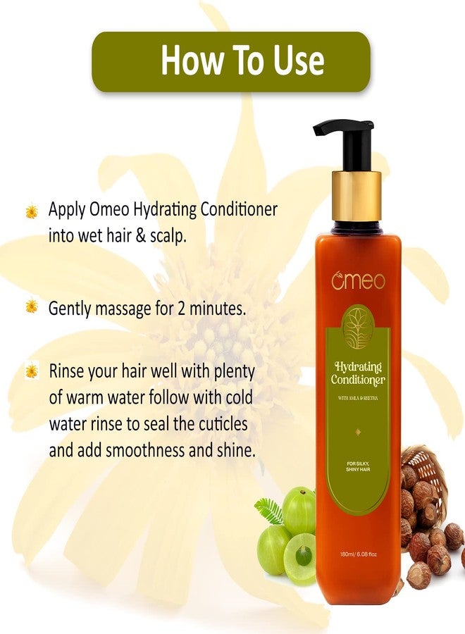 Omeo Hydrating Conditioner (180ml) with Natural Extracts of Reetha & Amla | Strengthens, Nourishes & Smoothens Hair | Paraben & Sulphate Free | For Soft, Shiny & Healthy Hair - Suitable for Men & Women - Image 4