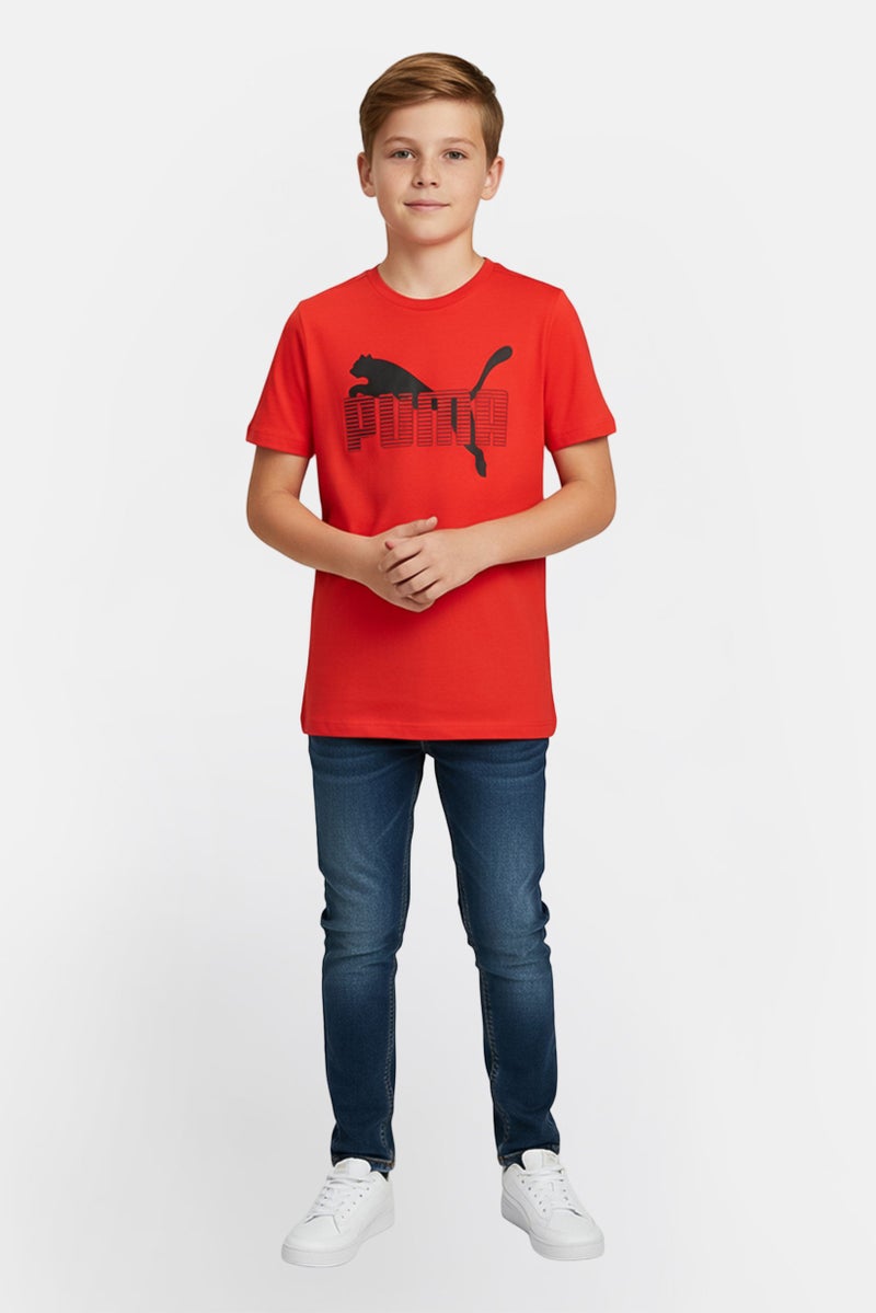 PUMA ملابس رياضية للأطفال الأولاد 2 قطعة تي شيرت مناسب مع مجموعة جوارب، أحمر - Image 1