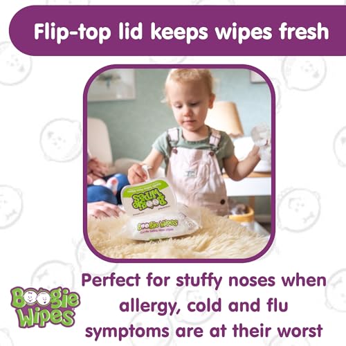 Boogie Wipes, Saline Wipes for Baby & Kids, Nose Booger Wipes for Allergy Relief, Face, Hand & Body, Made with Vitamin E, Aloe and Natural Saline, Unscented, 30 Count (Pack of 3) - Image 5