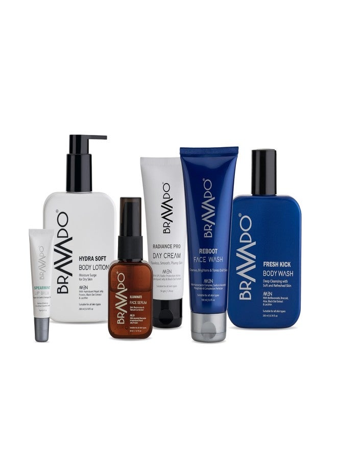 BRAVADO 5-in-1 Everyday Grooming Combo for Men | Face Wash + Body Wash + Body Lotion + Day Cream + Face Serum | Complete Skincare Routine | Value Pack - Image 1