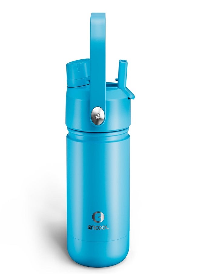 ENCOOL Kids Insulated Water Bottle with Straw - 12oz Stainless Steel Water Bottle with Dual Spouts, Leak-Proof, BPA-Free, Double Wall Vacuum Keeps Cold for 24 Hours for Sports, Travel, School (Azure Blue) - Image 1