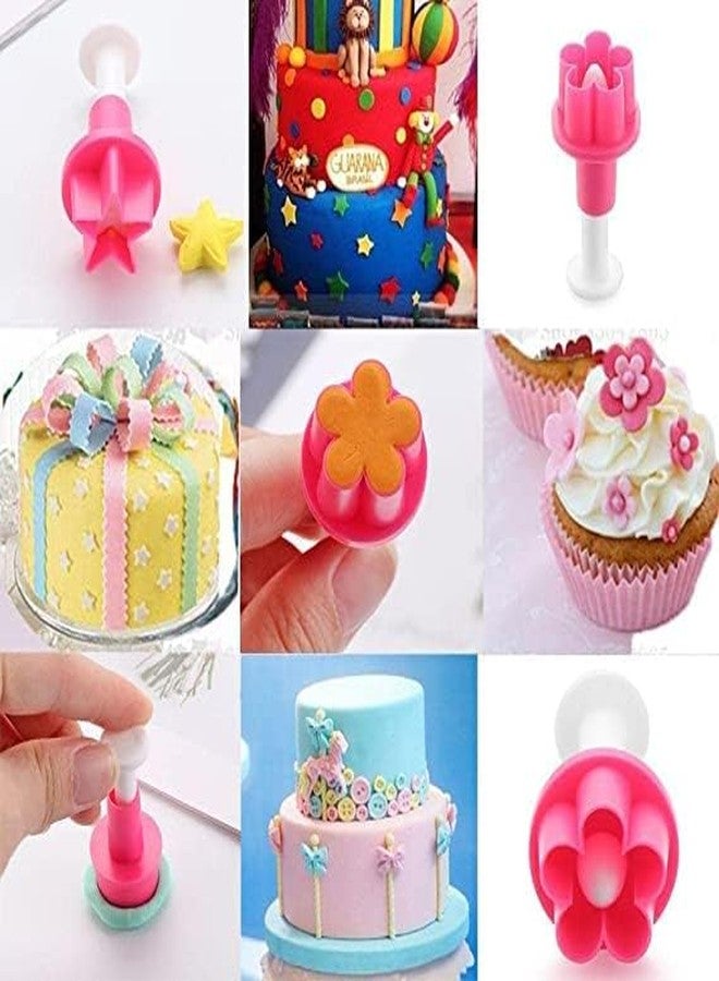 Cake Decor™ 5-Piece Impression Pop-Out Plunger Cutters, Button, Heart, Star, Circle & Plum Flower Shapes, Fondant, Cookie, Sugarcraft & Baking Tools - 5 PCS - Image 3