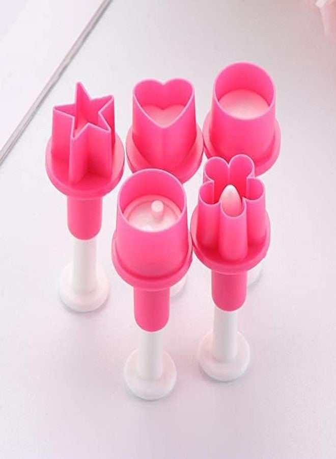 Cake Decor™ 5-Piece Impression Pop-Out Plunger Cutters, Button, Heart, Star, Circle & Plum Flower Shapes, Fondant, Cookie, Sugarcraft & Baking Tools - 5 PCS - Image 4