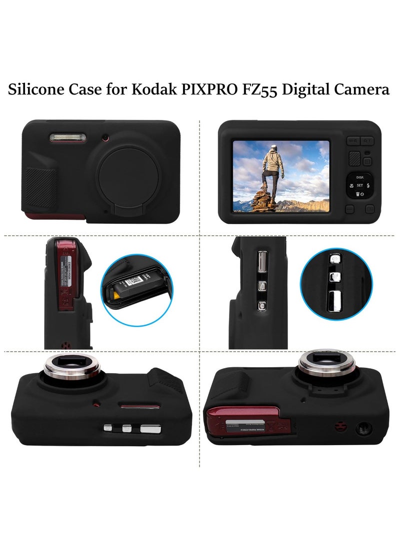 Silicone Case for KODAK PIXPRO FZ55 Digital Camera Soft Lightweight Protective Case Cover with Removable Lens Cover for KODAK FZ55 Accessories (Black) - Image 2