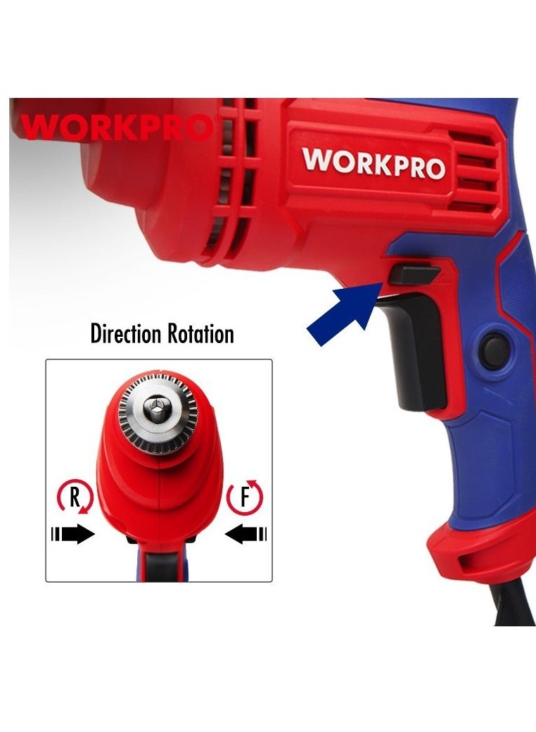 ووركبرو دريل كهربائي احترافي 500 واط 10 ملم  متعدد الوظائف فك وتثقيب مزود بخاصية تثبيت السرعة - Image 4