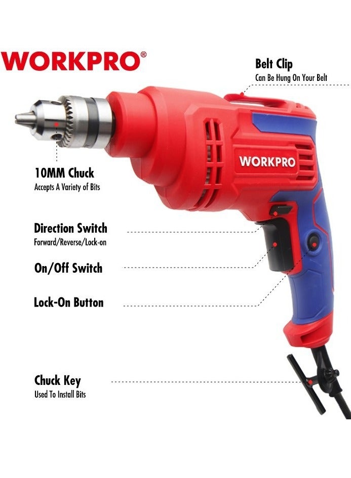 ووركبرو دريل كهربائي احترافي 500 واط 10 ملم  متعدد الوظائف فك وتثقيب مزود بخاصية تثبيت السرعة - Image 2