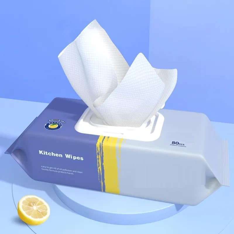 Premium 80Pcs Kitchen Cleaning Wipes Pack - Heavy-Duty Multipurpose Antibacterial Tissue Paper - Durable High-Density Eco-Friendly Wipes for Bowls, Ceramic Tiles & Sinks (Sleek Modern Moisture-Lock Space-Saving Pack) - Manual Quick-Dispense Convenience & Household Kitchen Facility Asset Management Template