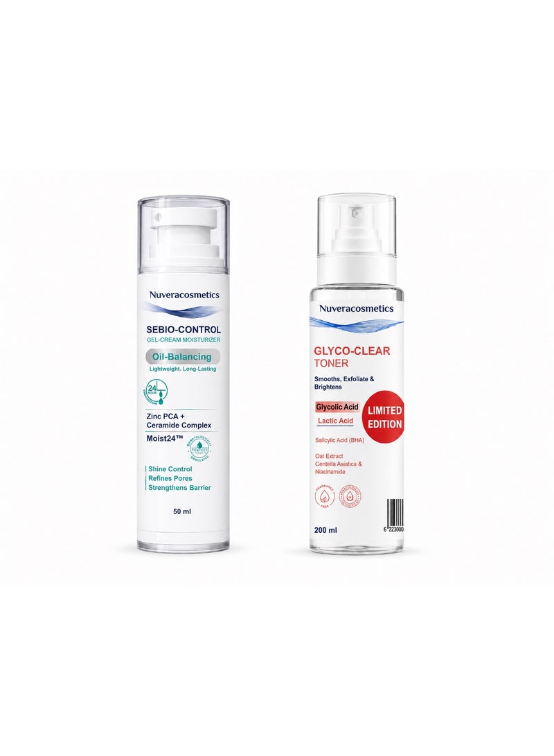 Nuveracosmetics Glyco-Clear Toner 200 ml + Nuveracosmetics Sebio-Control Gel-Cream Moisturizer 50 ml