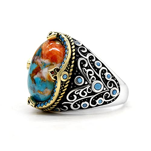 Artever S925 sterling silver men's turquoise ring Turkiye style pure handmade silver ring, suitable for daily wear gift giving (7) - Image 3