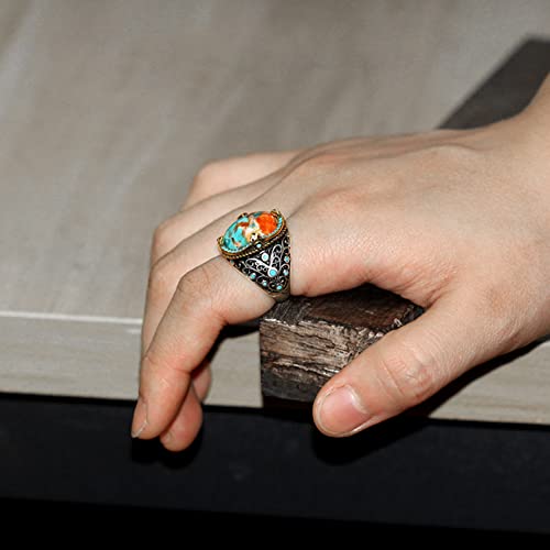 Artever S925 sterling silver men's turquoise ring Turkiye style pure handmade silver ring, suitable for daily wear gift giving (7) - Image 5