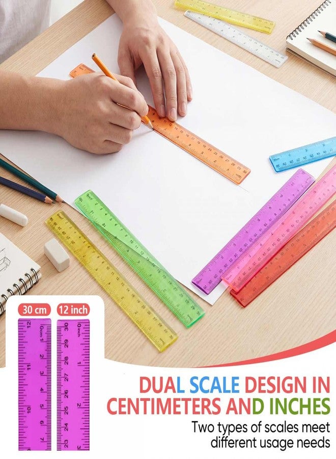 SenseYo 16 Pcs Clear Plastic Ruler, 12 Inch Color Transparent Ruler for Kids School Classroom Office - Image 4