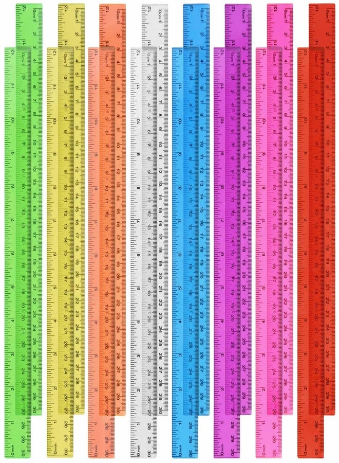 SenseYo 16 Pcs Clear Plastic Ruler, 12 Inch Color Transparent Ruler for Kids School Classroom Office - Image 1