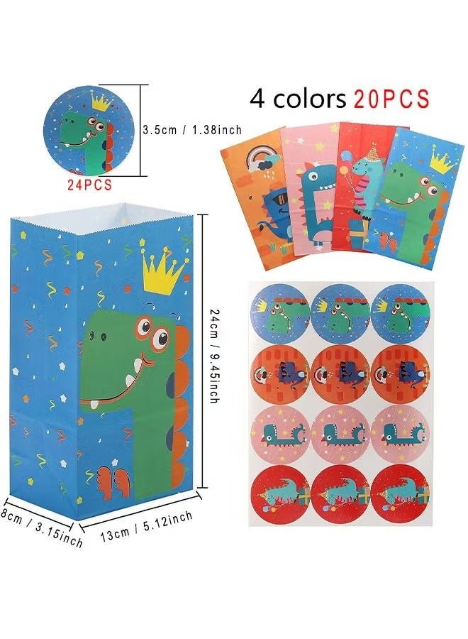 XiuWoo 20Pcs Dinosaur Pattern Party Bag Gifts And Treats Paper Bags with 24 Pieces Stickers - Image 2
