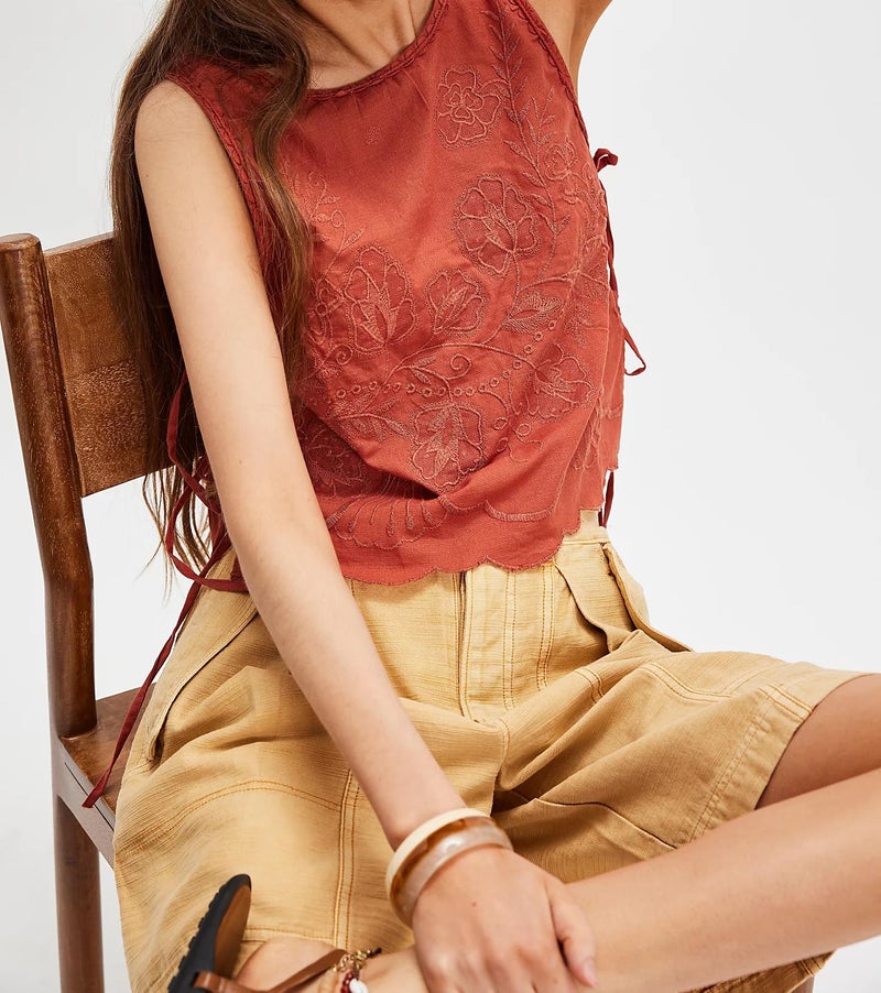 Foidiccx Womens Free Graphic Lace Trim Ruffle Hem Side Tie Front People FP Dupes Tank Tops Y2k Going Out Teen Girls Preppy Sleeveless Embroidery Camisole Cami Slim Fit Summer Vest Casual Boxy Shirts Crop Top - Image 2