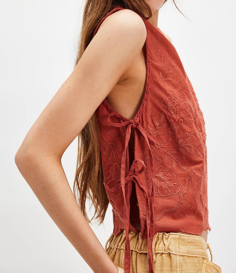 Foidiccx Womens Free Graphic Lace Trim Ruffle Hem Side Tie Front People FP Dupes Tank Tops Y2k Going Out Teen Girls Preppy Sleeveless Embroidery Camisole Cami Slim Fit Summer Vest Casual Boxy Shirts Crop Top - Image 5