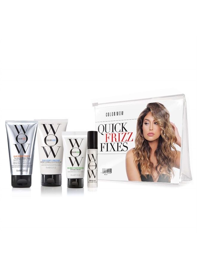 Color Wow مجموعة Color Wow Quick Frizz Fixes للسفر تتضمن شامبو وبلسم وكريم تصفيف الشعر One Minute Transformation وPop & Lock Frizz Control ومصل اللمعان. أفضل علاج للتحكم في التجعد. - Image 1