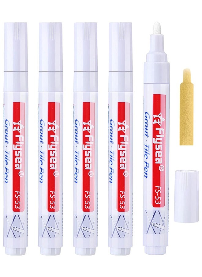 Flysea 5 Pieces Tile Pen Wall Grout Restorer Pen Repair Marker Grout Filler Pen For Restoring Tile Grout Wall Floor Bathrooms And Kitchen (White)  - Image 1
