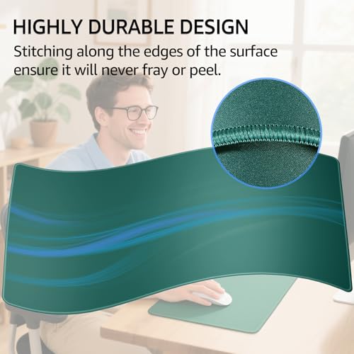KTRIO Large Gaming Mouse Pad with Stitched Edges, Extended Mousepad with Superior Micro-Weave Cloth, Non-Slip Base, Water Resist Keyboard Pad for Gamer, Office & Home, 31.5x15.7in, Forest Green - Image 3