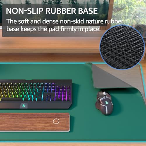 KTRIO Large Gaming Mouse Pad with Stitched Edges, Extended Mousepad with Superior Micro-Weave Cloth, Non-Slip Base, Water Resist Keyboard Pad for Gamer, Office & Home, 31.5x15.7in, Forest Green - Image 4