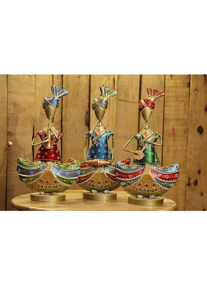 pranjals house - pranjals house Metal Rajasthani Musicians Item Showpiece - Decorative Items for Home | Table Decor (13X4X8 Inches), Multi Colour - Image 1