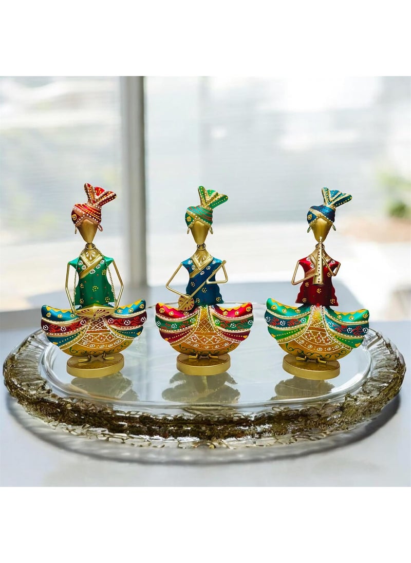 pranjals house - pranjals house Metal Rajasthani Musicians Item Showpiece - Decorative Items for Home | Table Decor (13X4X8 Inches), Multi Colour - Image 1