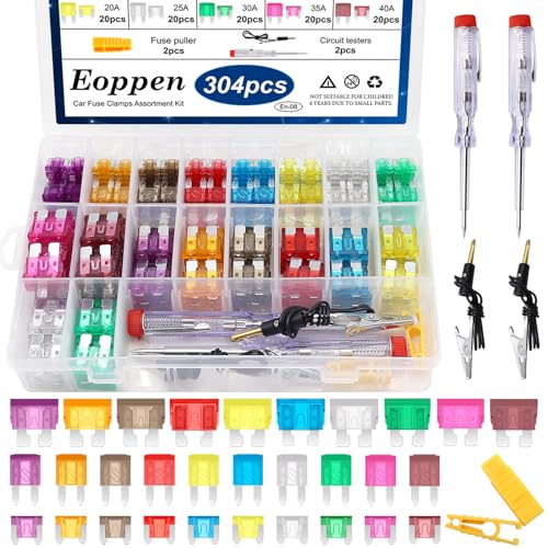 Eoppen 304Pcs Car Fuses Assortment Kit with Fuse Puller and Circuit Tester - Standard & Mini & Low Profile Mini Fuse Kit (3A 5A 7.5A 10A 15A 20A 25A 30A 35A 40A) - Image 1