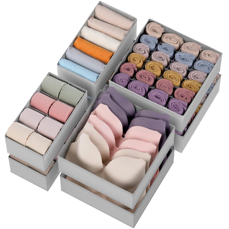 Criusia Drawer Organizer Clothes 8 Pack Dresser Organizer for Underwear Sock Baby Clothes Foldable Closet Organization and Storage Dividers Bins for Nursery Bedroom Grey