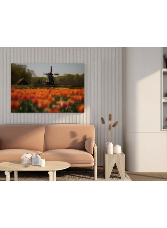 Traditional dutch windmill with tulip flower garden landscape ai 60x40