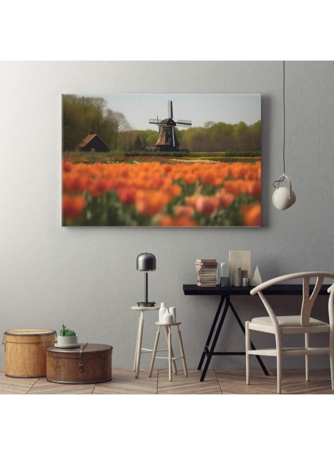 Traditional dutch windmill with tulip flower garden landscape ai 60x40