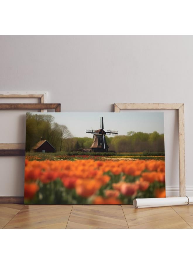 Traditional dutch windmill with tulip flower garden landscape ai 60x40