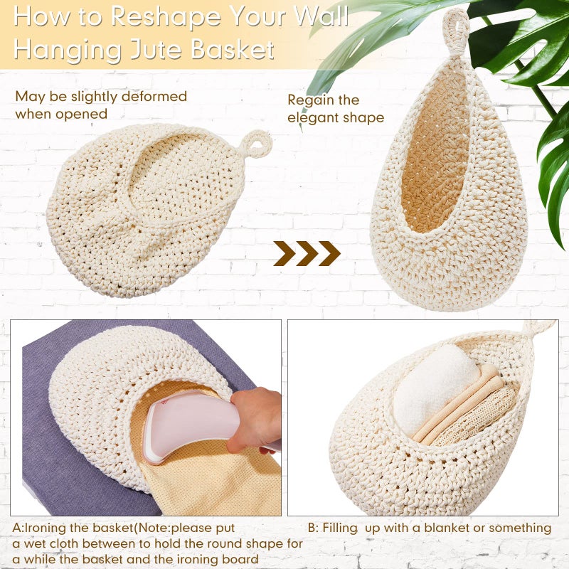 Honeydak Honeydak Hanging Wall Basket Teardrop Hanging Baskets Onion Basket Coat Bohemian Storage Fruit Wall Hooks for Kitchen Wall Home Restaurant Storage Vegetable  3 Sizes(White) - Image 4