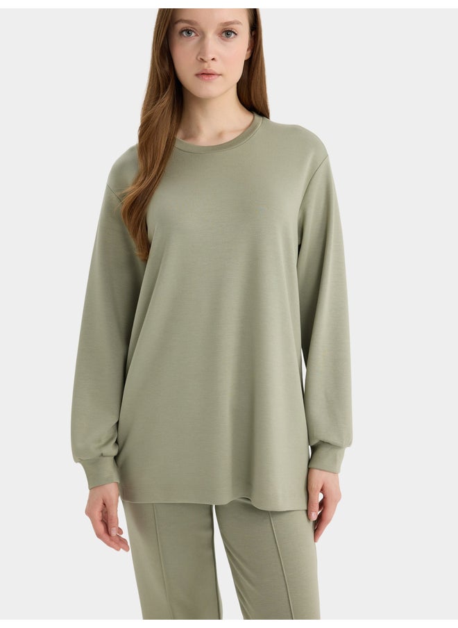 DeFacto DeFacto Women Green Solid Long Sleeve T-Shirt  - Image 3
