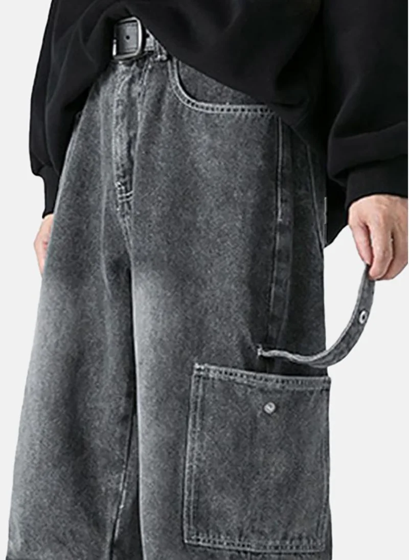 يونيكي Grey Solid Low Rise Relaxed Fit Jeans