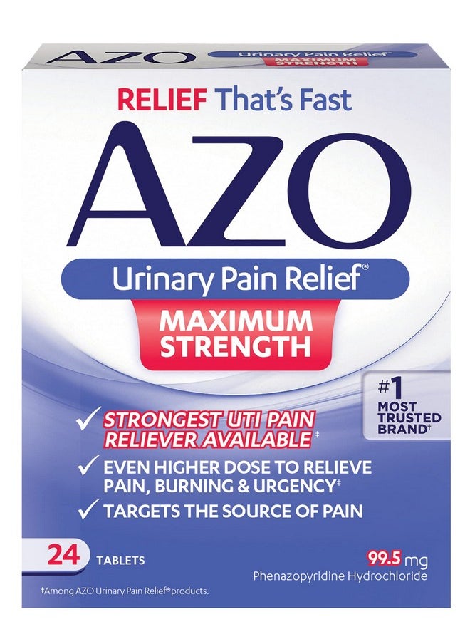 AZO AZO Urinary Pain Relief Maximum Strength, FSA/HSA Eligible, Fast relief of UTI Pain, Burning & Urgency, Targets Source of Pain, #1 Most Trusted Brand, 24 Tablets  - Image 1