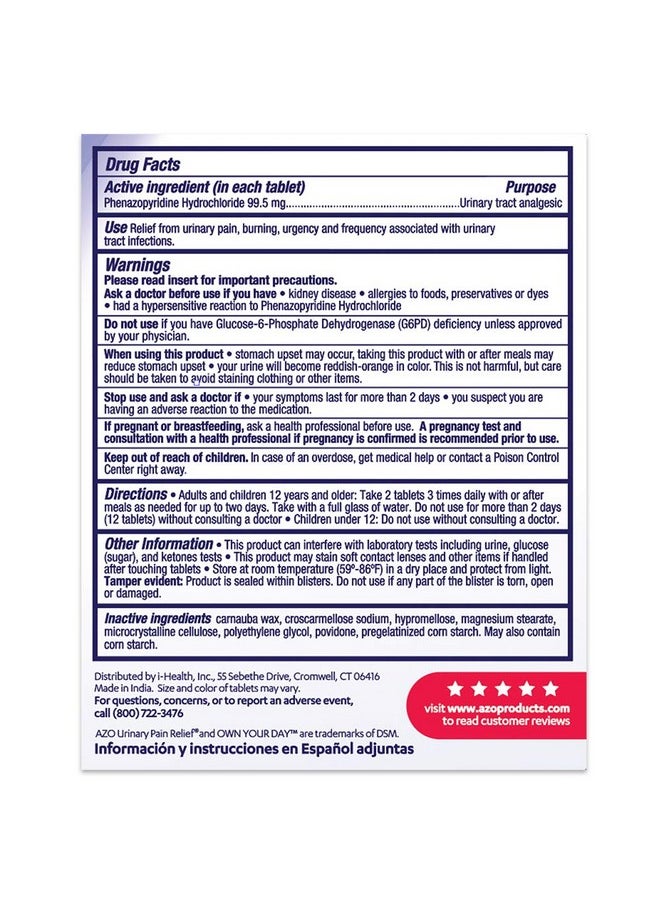 AZO AZO Urinary Pain Relief Maximum Strength, FSA/HSA Eligible, Fast relief of UTI Pain, Burning & Urgency, Targets Source of Pain, #1 Most Trusted Brand, 24 Tablets  - Image 5