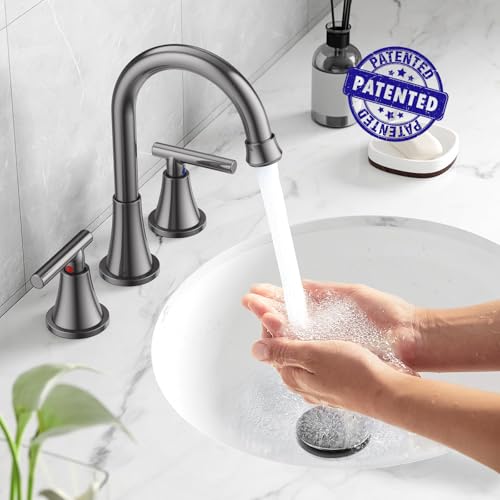 Hurran Bathroom Faucets for Sink 3 Hole, Hurran 8 inch Widespread Brushed Grey Bathroom Sink Faucet with Pop-up Drain and Supply Hose, Stainless Steel Lead-Free Faucet for Vessel Sink Vanity RV - Image 2