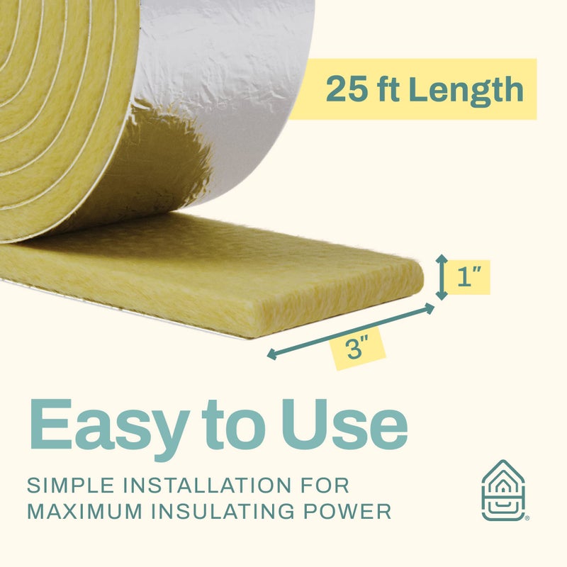 Home Intuition 25 Foot Foiled Back Fiberglass Pipe Insulation Wrap, 3" Wide x 1" Thick - Image 3