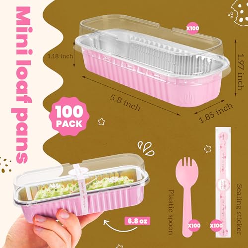 NPLUX 100 Pack Mini Cake Pans with Lids and Spoons Rectangular Aluminum Foil Baking Pans Mini Cheesecake Containers(6.8oz) - Image 3