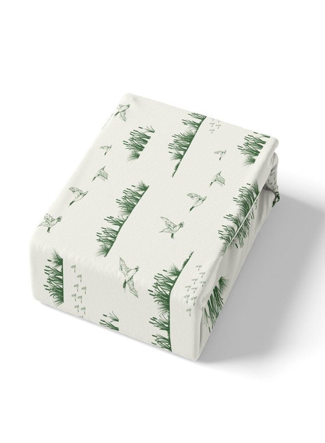 Homewish Sketch Duck Print Fitted Sheet Queen Size,Rustic Lake Life Bedding Set 3Pcs,Hunting Wild Duck Theme Bed Sheet for Kids Teens Men Adult Room Decor,Nature Animals Green White Deep Pocket Sheet 3Pcs - Image 4
