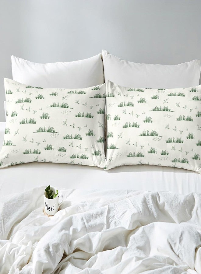 Homewish Sketch Duck Print Fitted Sheet Queen Size,Rustic Lake Life Bedding Set 3Pcs,Hunting Wild Duck Theme Bed Sheet for Kids Teens Men Adult Room Decor,Nature Animals Green White Deep Pocket Sheet 3Pcs - Image 5