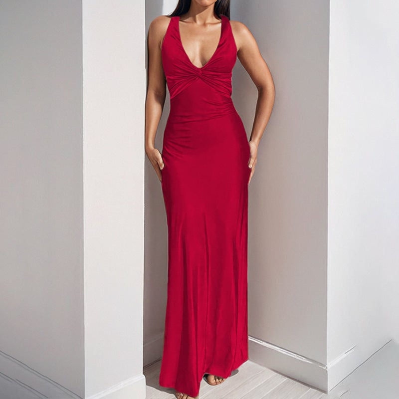 Elegant V-Neck Pleated Bodycon Dress - Image 2