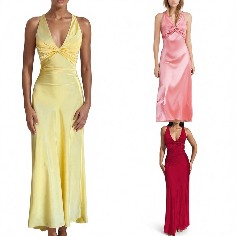 Elegant V-Neck Pleated Bodycon Dress - Image 1