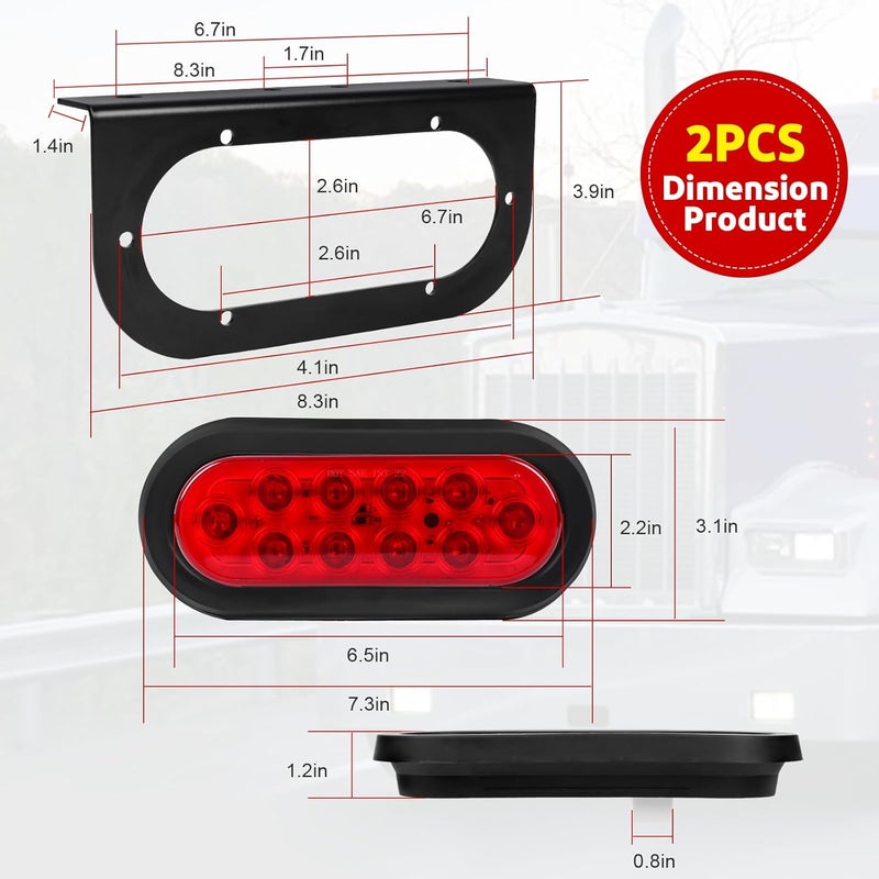 LIMICAR Oval LED Trailer Light Kit - 6" Tail Lights With Flush Mount Grommets, Plugs, Mounting Brackets for Utility Trailer - Image 4