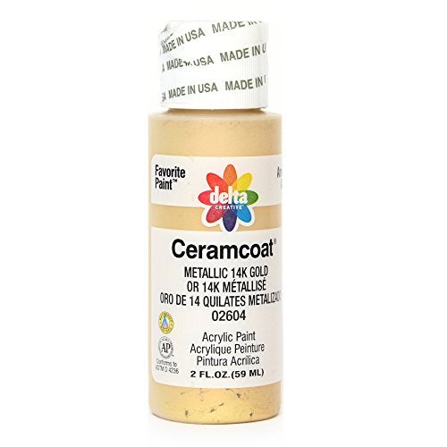 Delta Creative Ceramcoat Metallic and Pearl Acrylic Paint in Assorted Colors (2 oz), 2604, Metallic 14k Gold - Image 1