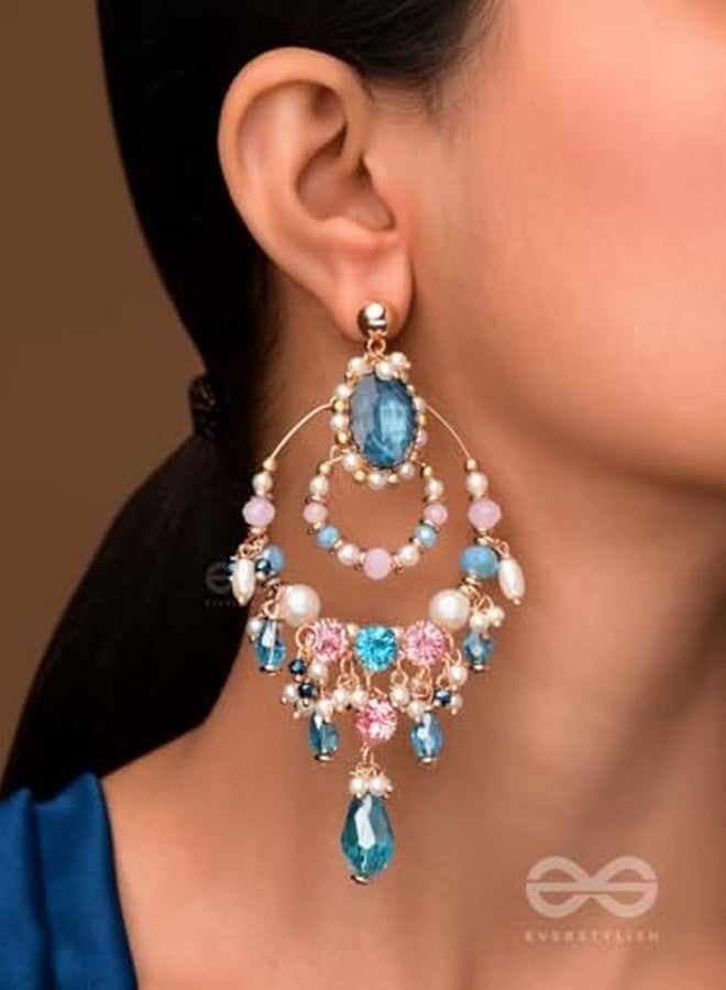 SANJOYA by EVERSTYLISH Embroidered Earrings for Women | Statement Golden & Blue Crystal Dangler Earrings | Ethnic Jewelry for Weddings, Festivals & Special Occasions - Image 3