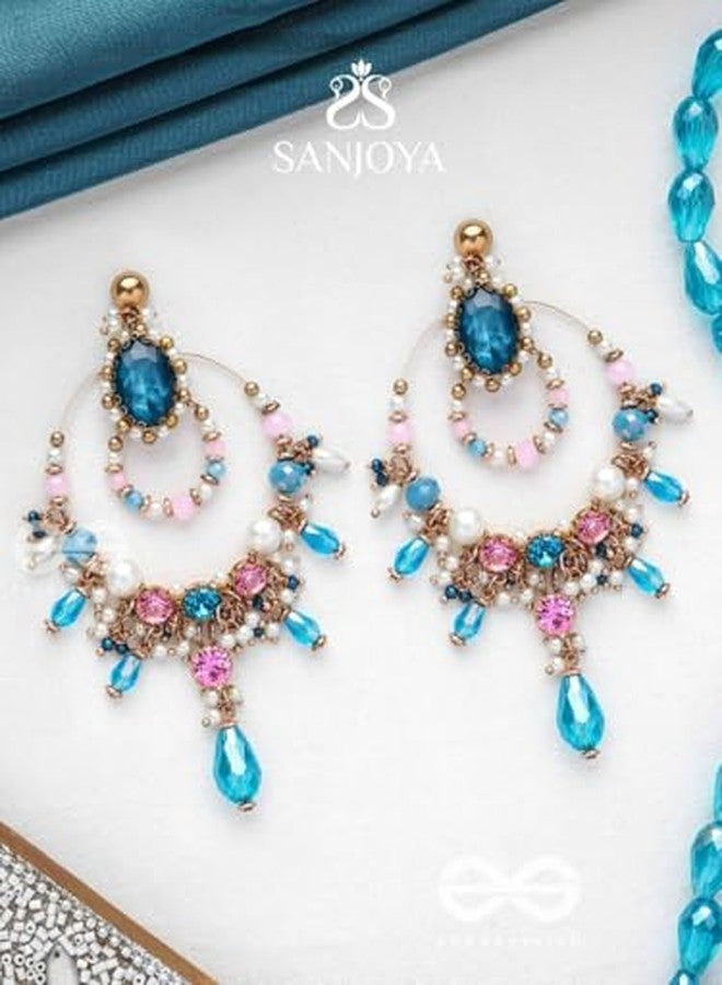 SANJOYA by EVERSTYLISH Embroidered Earrings for Women | Statement Golden & Blue Crystal Dangler Earrings | Ethnic Jewelry for Weddings, Festivals & Special Occasions - Image 4