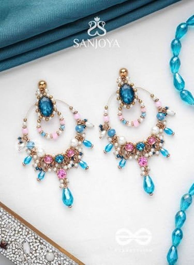 SANJOYA by EVERSTYLISH Embroidered Earrings for Women | Statement Golden & Blue Crystal Dangler Earrings | Ethnic Jewelry for Weddings, Festivals & Special Occasions - Image 5