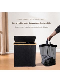 XiuWoo Collapsible  Laundry Hamper Basket with Lid and 2 Removable Laundry Inner Bag Bamboo Dirty Clothes Bin for Bathroom Living Room Bedroom for Clothes and Toys  - Image 5